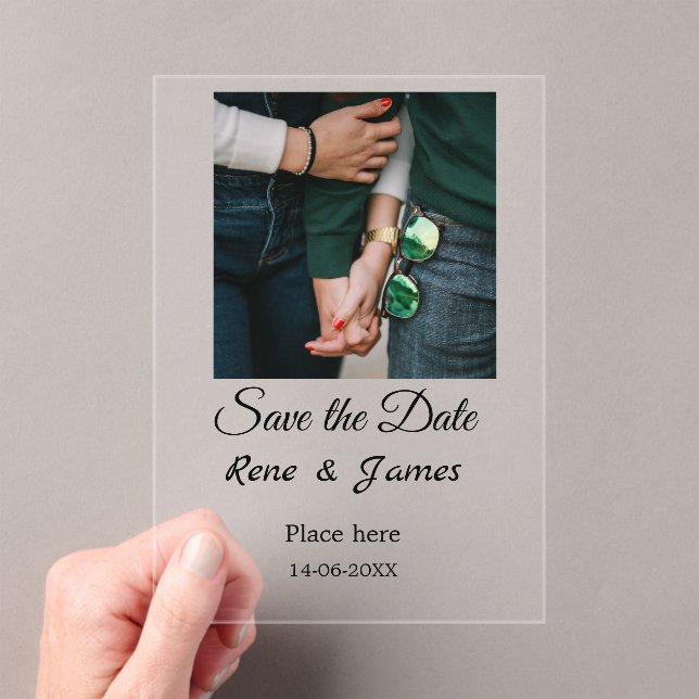 Minimal photo white black classic elegant save the acrylic invitations (Insitu (Handheld))