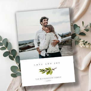 Minimal Pine Branch Christmas Joy & Love Photo Holiday Card