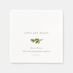 Minimal Pine Branch Christmas Love Joy Peace Napkin