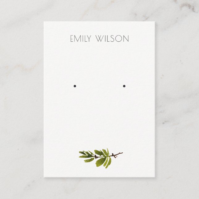 Minimal Pine Branch Foliage Stud Earring Display  Business Card (Front)