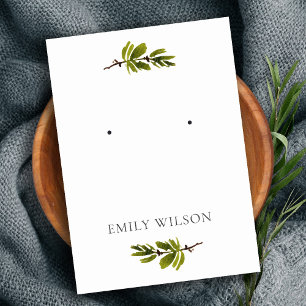 Minimal Pine Branch Foliage Stud Earring Display Business Card