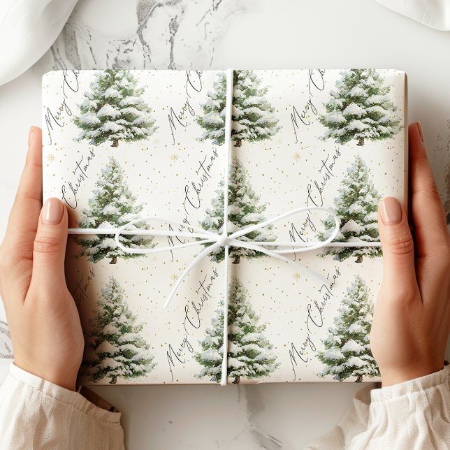 Minimal Pine Tree Merry Christmas Wrapping Paper (Creator Uploaded)