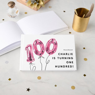 Minimal Pink 100 Balloon 100th Birthday Party Guest Book