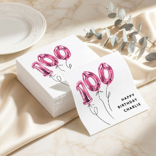 Minimal Pink 100 Balloon 100th Birthday Party Napkin
