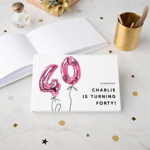 Minimal Pink 40 Balloon 40th Birthday Party Guest Book