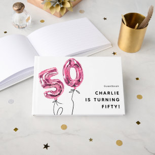 Minimal Pink 50 Balloon 50th Birthday Party Guest Book