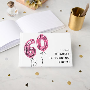 Minimal Pink 60 Balloon 60th Birthday Party Guest Book