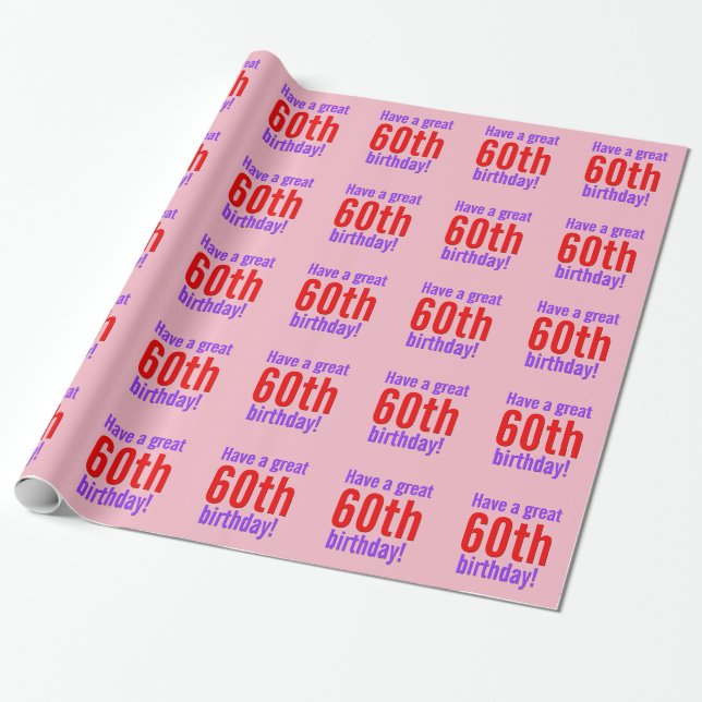 Minimal, Pink, 60th Birthday Wrapping Paper (Unrolled)