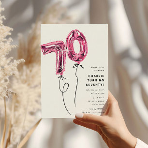 Minimal Pink 70 Balloon 70th Birthday Party Invitation