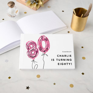 Minimal Pink 80 Balloon 80th Birthday Party Guest Book