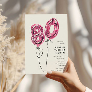 Minimal Pink 80 Balloon 80th Birthday Party Invitation