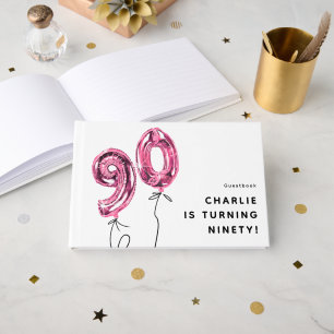 Minimal Pink 90 Balloon 90th Birthday Party Guest Book