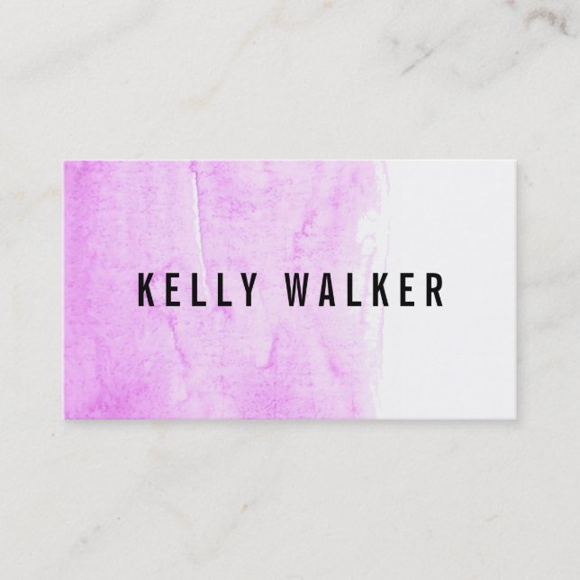 Minimal pink and black watercolor business card (Front)