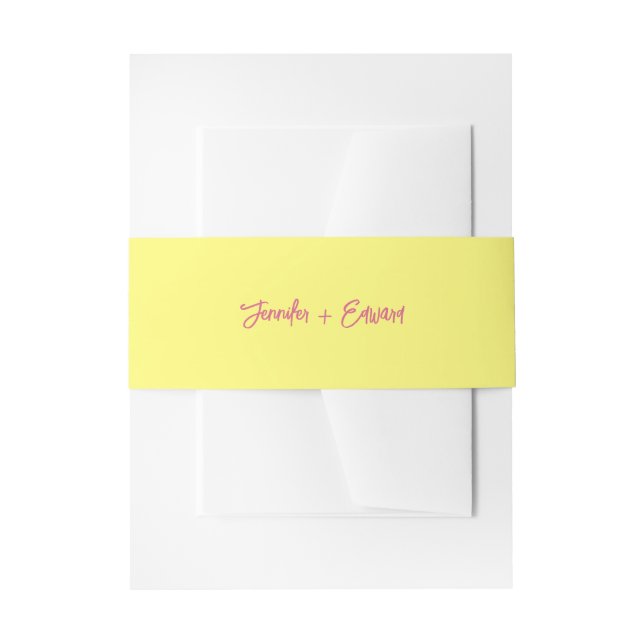 Minimal Pink and Butter Yellow Wedding Invitation Belly Band (Front Example)