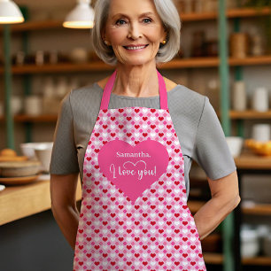 Minimal Pink and Red Hearts Personalized Valentine Apron