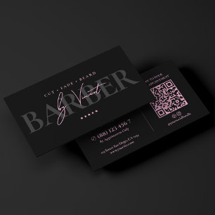 Minimal Pink Black Barbershop Mobile Barber Business Card