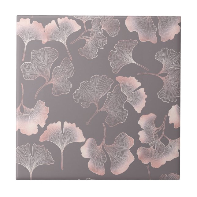 Minimal Pink Botanical Pattern Ceramic Tile (Front)