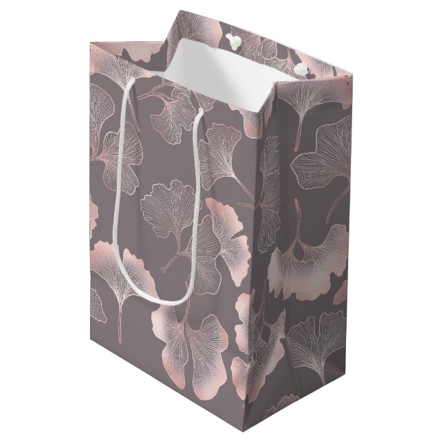 Minimal Pink Botanical Pattern Medium Gift Bag (Front Angled)