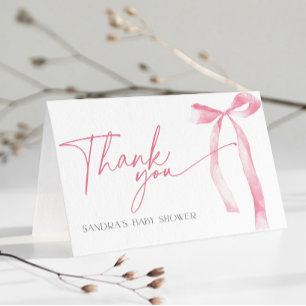 Minimal Pink Bow Baby Shower Thank You Card