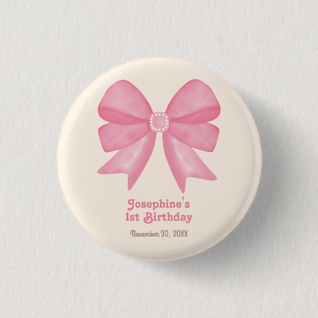 Minimal Pink Bow Sweet Girl Birthday 3 Cm Round Badge (Front)