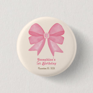 Minimal Pink Bow Sweet Girl Birthday 3 Cm Round Badge