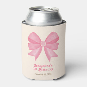 Minimal Pink Bow Sweet Girl Birthday Can Cooler