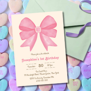 Minimal Pink Bow Sweet Girl Birthday Invitation