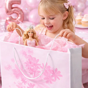 Minimal Pink Floral Girl's Birthday  Large Gift Bag