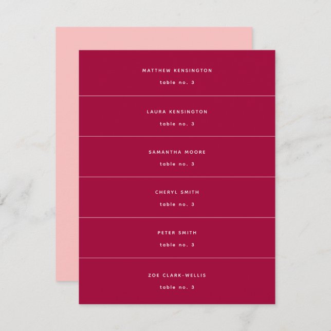Minimal Pink Fuchsia Magenta Wedding Place Cards (Front/Back)