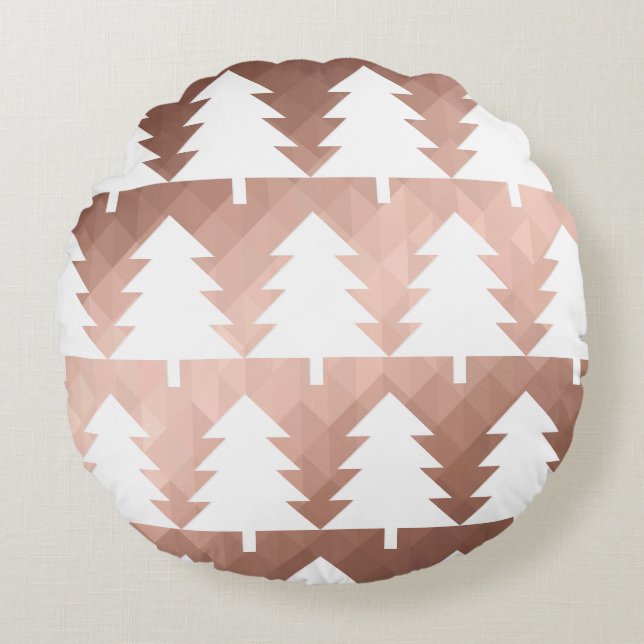 Minimal pink gold xmas tree round cushion (Front)