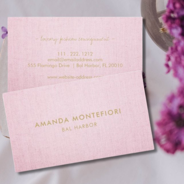 Minimal Pink Linen Texture Modern Professional Business Card (Creator Uploaded)