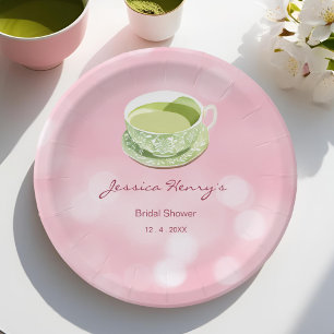 Minimal Pink Matcha Bridal Shower  Paper Plate