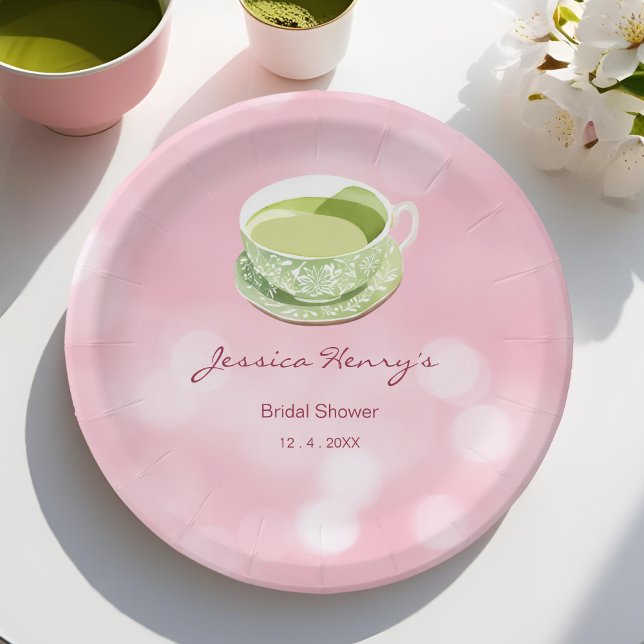 Minimal Pink Matcha Bridal Shower  Paper Plate (Creator Uploaded)