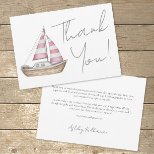Minimal Pink Nautical Girl Baby Shower Thank You Card