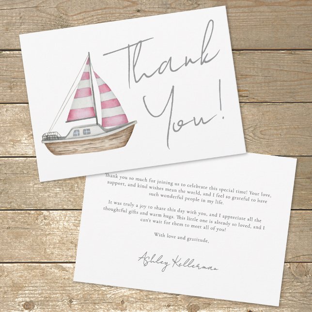 Minimal Pink Nautical Girl Baby Shower Thank You Card (Minimal Pink Nautical Girl Baby Shower Thank You Card)