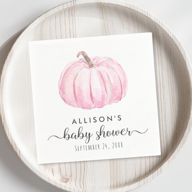 Minimal Pink Pumpkin Watercolor Baby Girl Shower Napkin (Creator Uploaded)