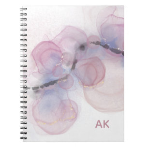 Minimal Pink Purple Glitter Monogram Alcohol Ink Notebook