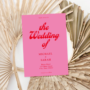 Minimal Pink Red Retro Wedding Invitation
