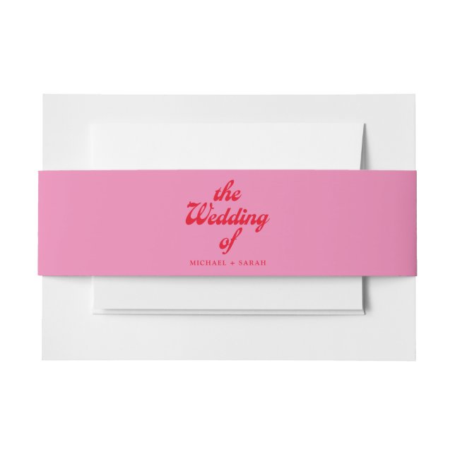 Minimal Pink Red Retro Wedding Invitation Belly Band (Front Example)