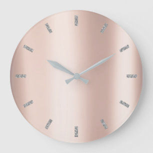 Minimal Pink Rose Gold Metallic Blush Powder Grey Large Clock