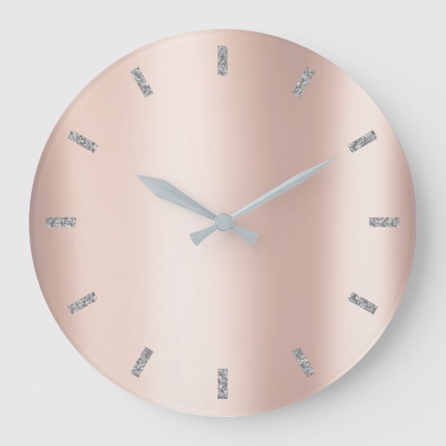 Minimal Pink Rose Gold Metallic Blush Powder Grey Large Clock (Front)