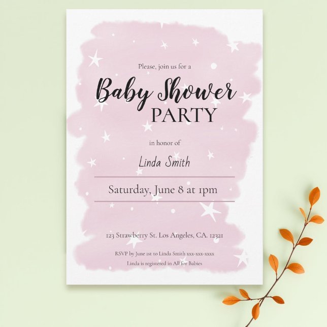 Minimal Pink Watercolor Girl Baby Shower Invitation (Creator Uploaded)