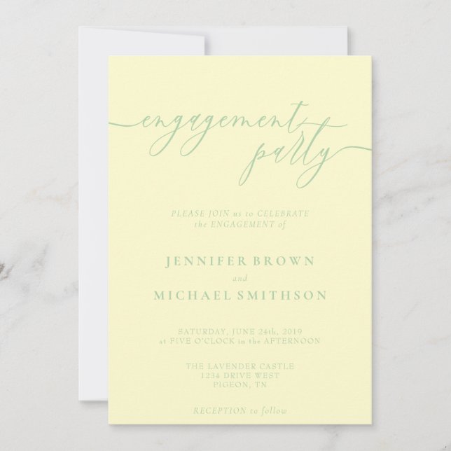 Minimal Pistachio & Cream Elegant Engagement Party Invitation (Front)