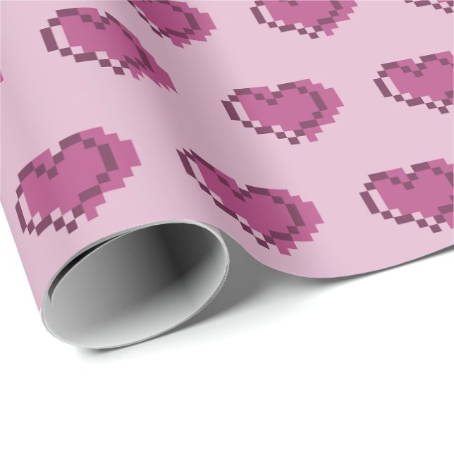 Minimal Pixel Heart Pattern Wrapping Paper (Roll Corner)