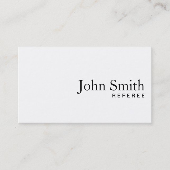 Minimal Plain White Referee Business Card (Front)