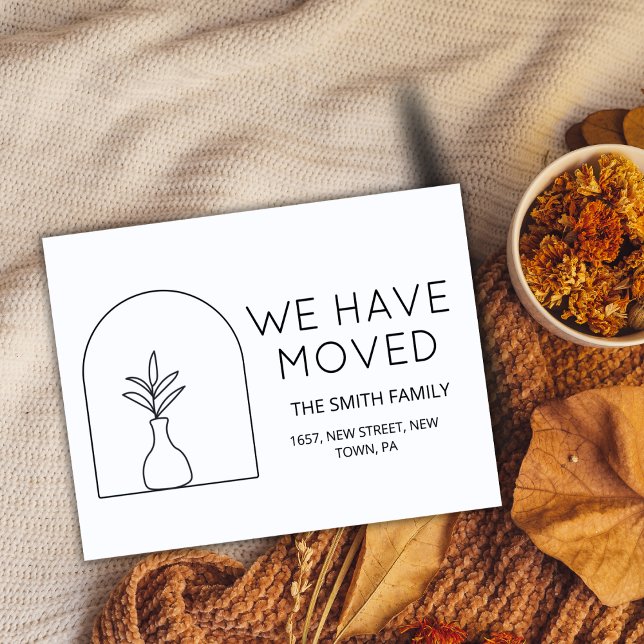 Minimal Plant Black new home moving announcement (We have moved moving announcement card for change of address or new address for new home)