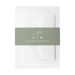 Minimal Plant Leaf Sage Wedding Invitation Belly Band