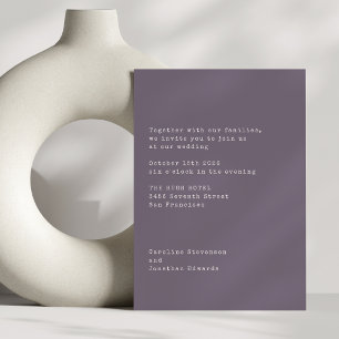 Minimal Plum Purple Typewriter Typography Wedding Invitation