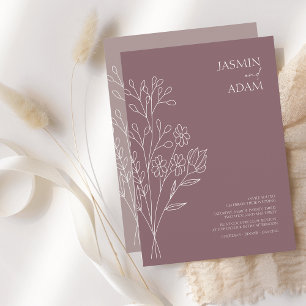 Minimal Plum Purple White Wildflowers Wedding Invitation