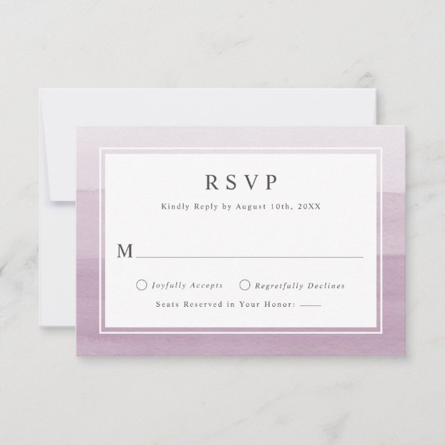 Minimal Plum Watercolor Ombre Wedding RSVP Card (Front)